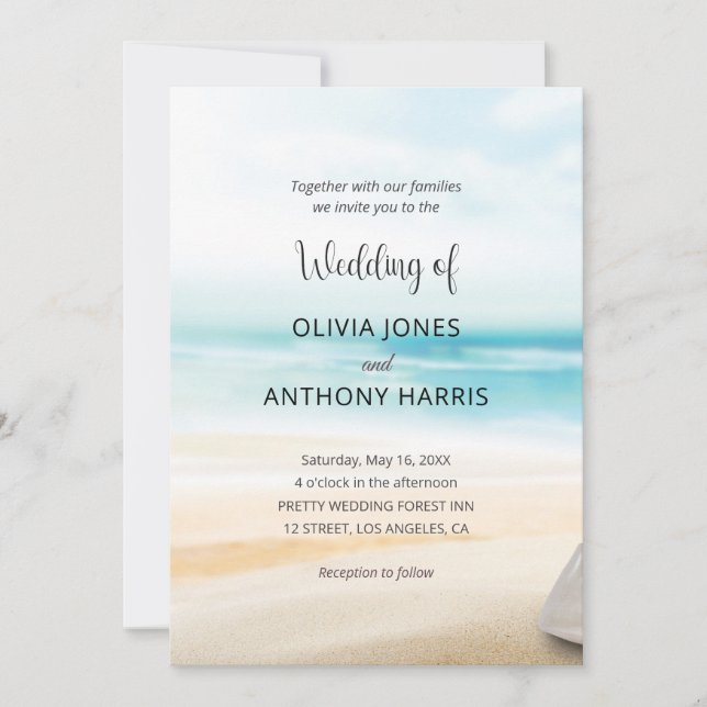 Invitación Boda elegante de playa costera (Anverso)