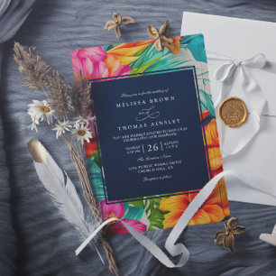 Invitación Boda elegante de playa de hibisco floral tropical