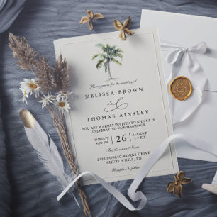 Invitación Boda elegante de playa tropical con palmera minima