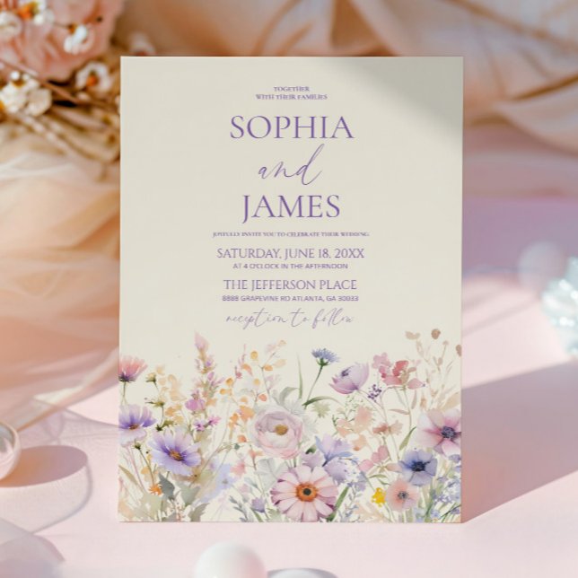 Invitación Boda elegante de prado de flores silvestres rosada (Subido por el creador)