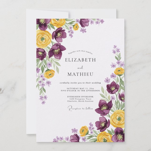 Invitación Boda elegante de primavera con ciruela (Anverso)