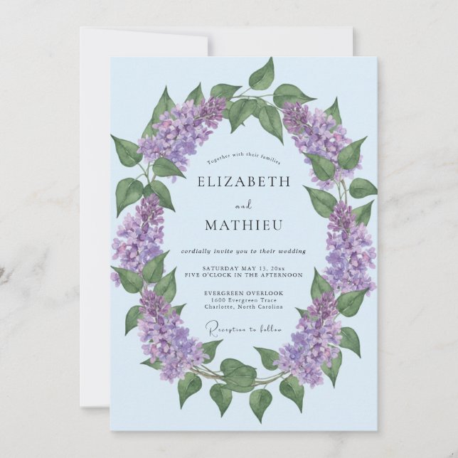 Invitación Boda elegante de primavera con lavanda (Anverso)