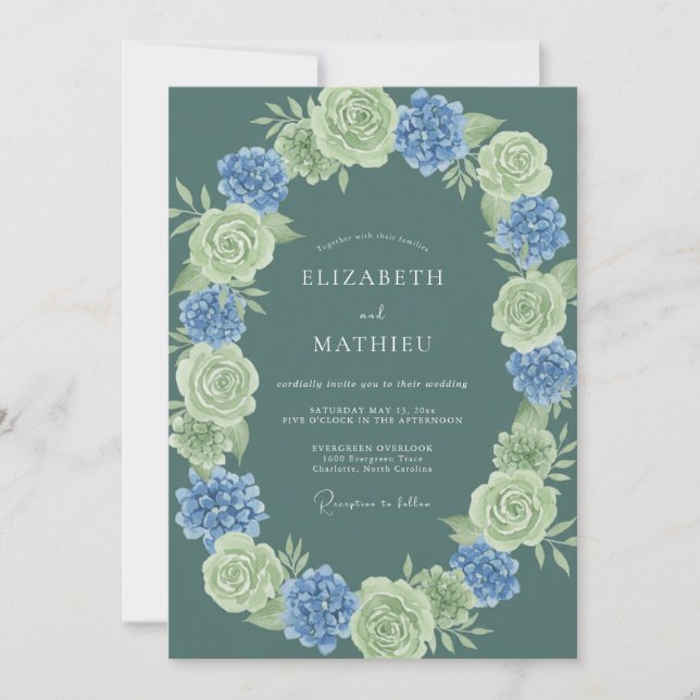 Invitación Boda elegante de primavera verde turquesa (Anverso)