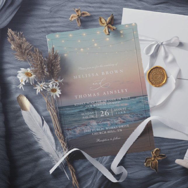 Invitación Boda elegante de puesta de sol en la playa con cód (Subido por el creador)