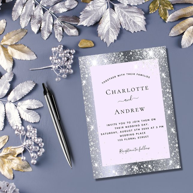 Invitación Boda elegante de purpurina violeta plateado (Subido por el creador)