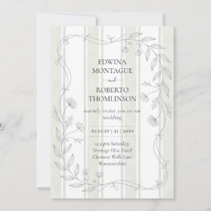 Invitación Boda elegante de raya botánica Sage Heritage