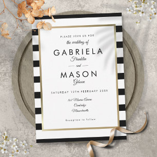 Invitación Boda Elegante de Rayas Negras y Blancas con Borde 