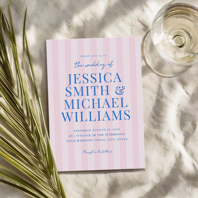 Invitación Boda elegante de rayas rosadas (Subido por el creador)