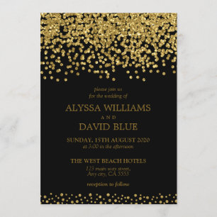 Invitación Boda elegante de Relieve metalizado Black Gold Fau