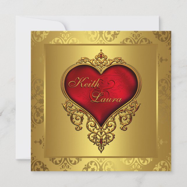 Invitación Boda elegante de rojo y dorado (Anverso)