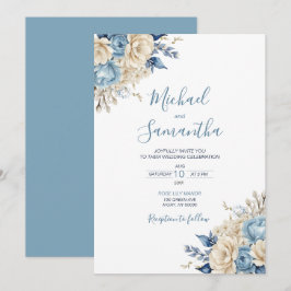 Invitación Boda elegante de rosa azul y marfil