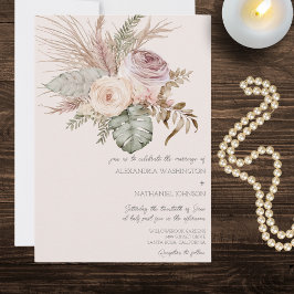 Invitación Boda Elegante de Rosa Bohemio Ramo de Flores 