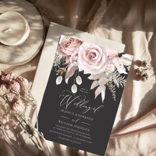Invitación Boda elegante de Rosa con polvo y gris de Rubor
