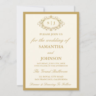 Invitación Boda Elegante de Salón de Baile Monograma Vintage