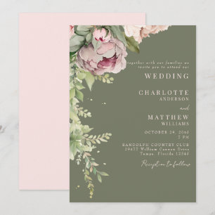 Invitación Boda elegante de salvia rica y peonías rosadas