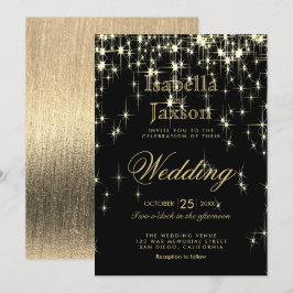 Invitación Boda elegante de Starlights en negro y dorado