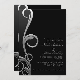 Invitación Boda elegante de Swirl Glam Moderno negro y platea