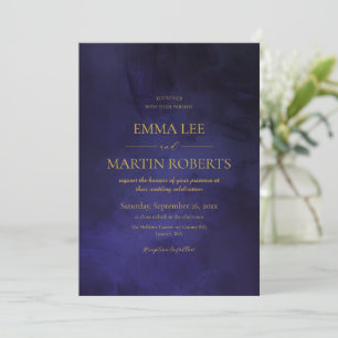Invitación Boda elegante de terciopelo falso azul y dorado 