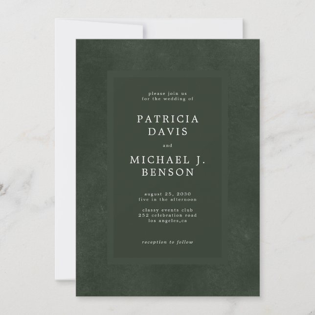 Invitación Boda elegante de tipografía moderna verde oscuro (Anverso)