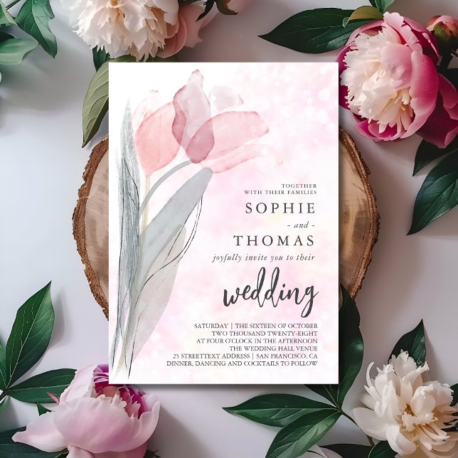 Invitación Boda elegante de tulipán pálido (Subido por el creador)