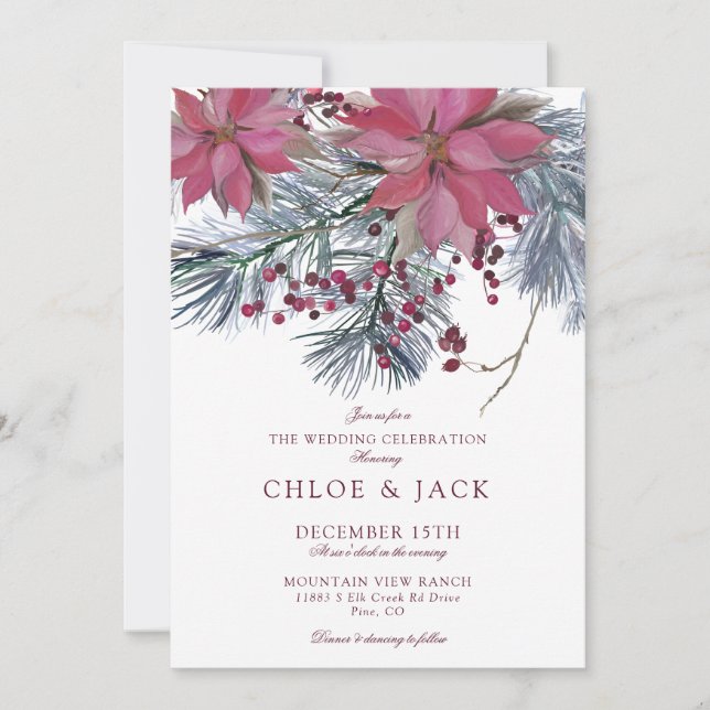 Invitación Boda elegante de vegetación de invierno (Anverso)