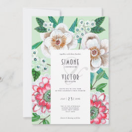 Invitación Boda elegante de vegetación floral pintada de verd