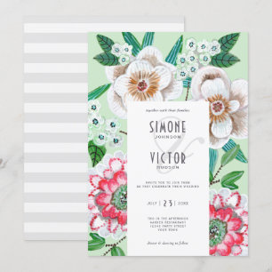 Invitación Boda elegante de vegetación floral pintada de verd