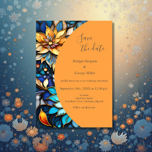 Invitación Boda elegante de vidrio azulado floral azul y dora