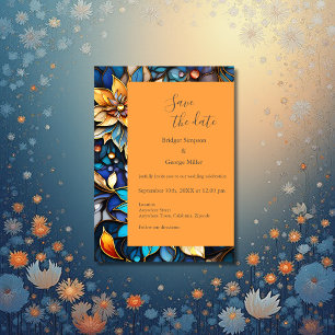 Invitación Boda elegante de vidrio azulado floral azul y dora