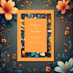 Invitación Boda elegante de vidrio azulado floral azul y dora