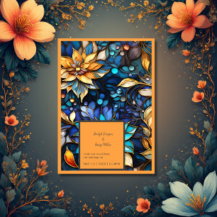 Invitación Boda elegante de vidrio azulado floral azul y dora