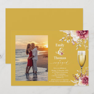 Invitación boda elegante de vidrio de champán floral