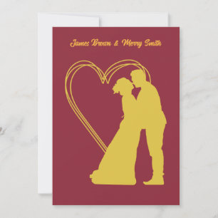 Invitación Boda elegante de Wine Red Golden Couple Hearts