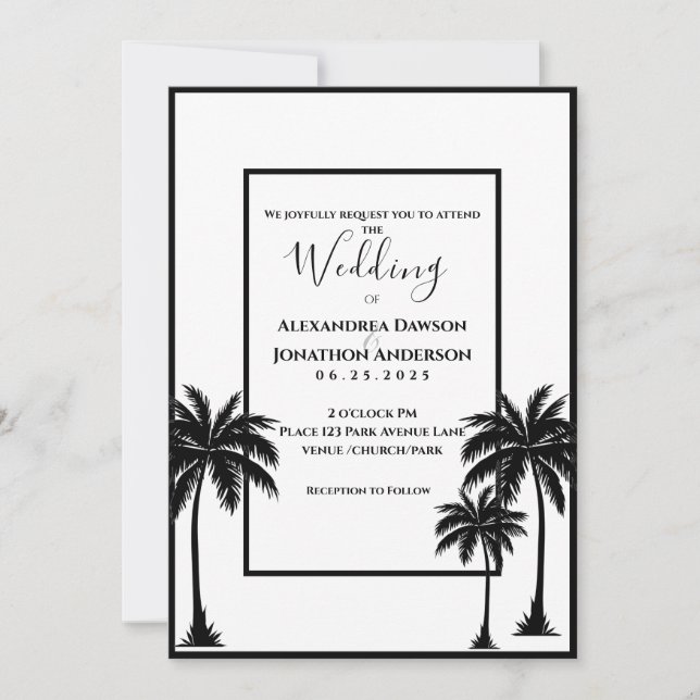 Invitación Boda elegante del árbol de palmas tropical (Anverso)