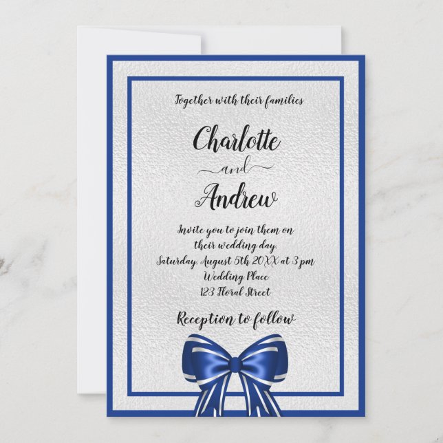 Invitación Boda elegante del arco azul real (Anverso)