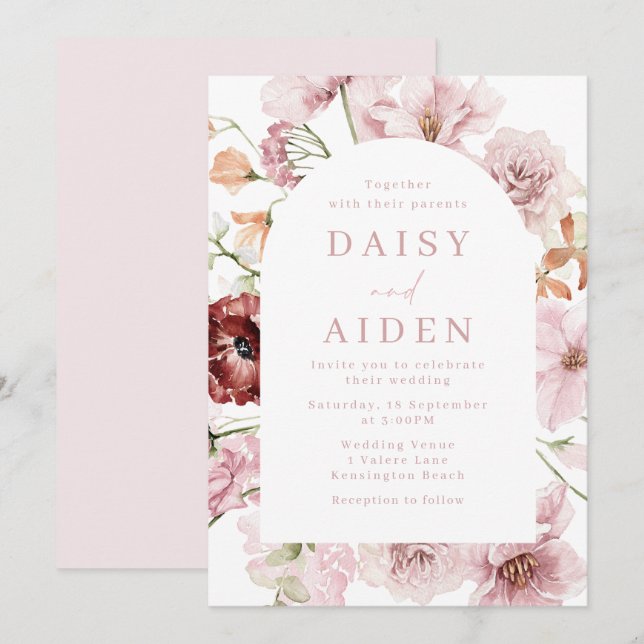 Invitación Boda elegante del arco floral de Rubor (Anverso / Reverso)