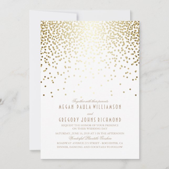 Invitación Boda elegante del Art Decó del Confetti del Oro Vi (Anverso)