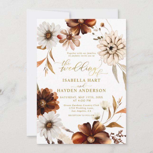 Invitación Boda elegante del Boho Terracotta Brown (Anverso)