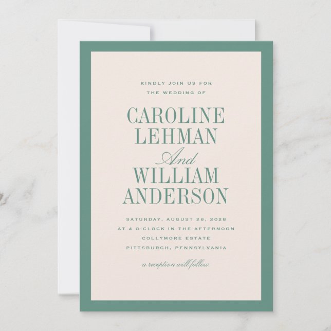 Invitación Boda elegante del Clásico Verde Claro (Anverso)