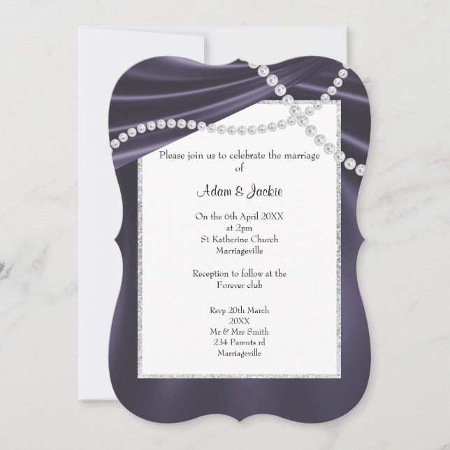 INVITACIÓN BODA ELEGANTE DEL DIAMANTE SATIN PURPLE LUXURIOSO (Anverso)