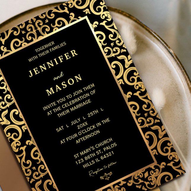 Invitación Boda elegante del marco dorado (Elegant gold Frame Wedding Invitation #elegantdecorativeframe #antiquframeinvitation #classic)