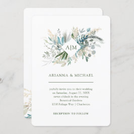Invitación Boda elegante del monograma del follaje el |