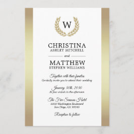 Invitación Boda elegante del monograma del laurel del oro