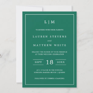 Invitación Boda elegante del Monograma Verde Esmeralda Lauren