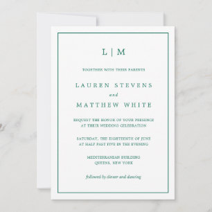 Invitación Boda elegante del Monograma Verde Esmeralda Lauren