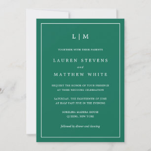 Invitación Boda elegante del Monograma Verde Esmeralda Lauren