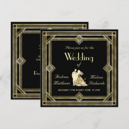 Invitación Boda elegante del negro del oro del art déco