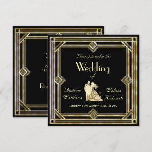 Invitación Boda elegante del negro del oro del art déco