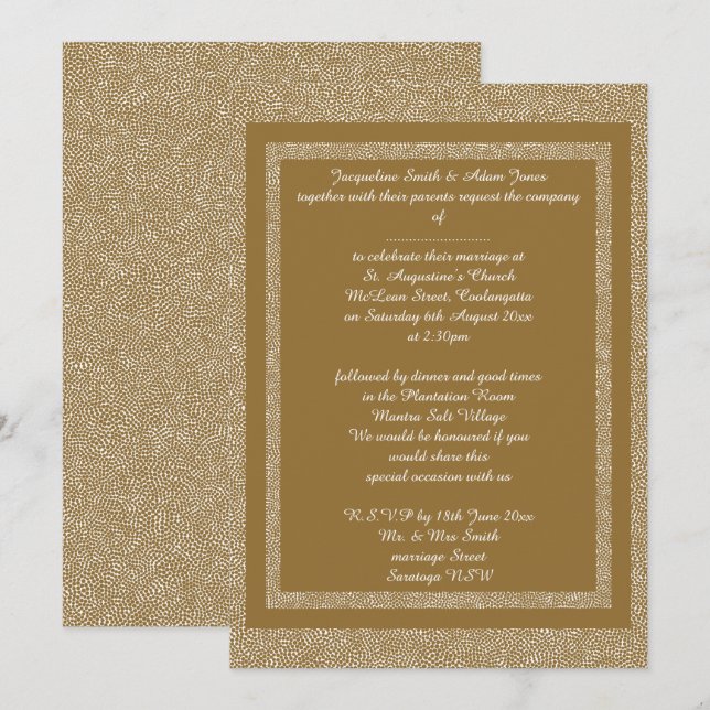 Invitación Boda elegante del patrón Personalizado blanco dora (Anverso / Reverso)