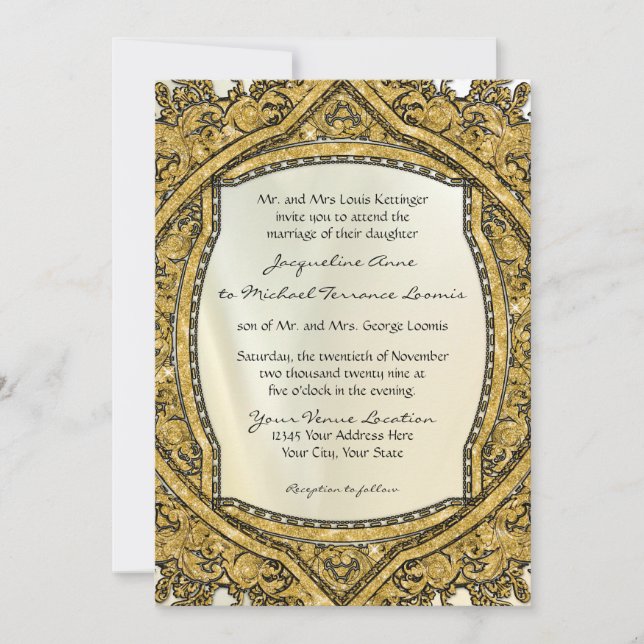 Invitación Boda elegante del Purpurina de barrido dorado marr (Anverso)